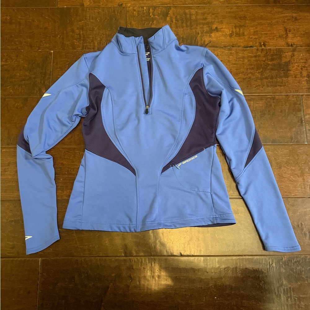 Brooks Light Blue and Navy Half-Zip Shelter Technology Jacket